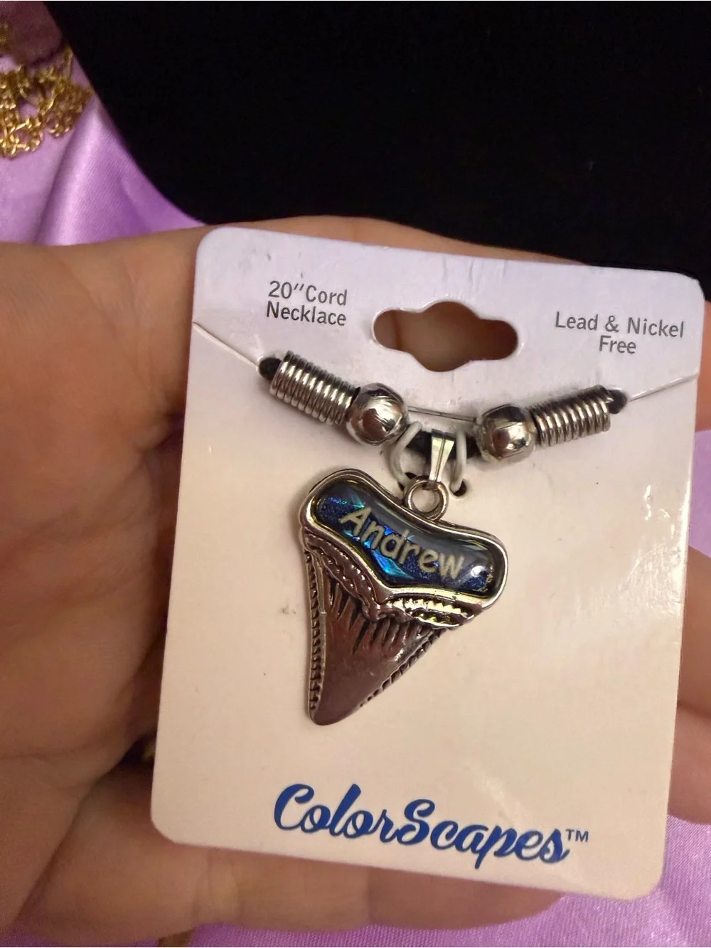 Personalized 'Andrew' Shark Tooth Pendant Necklace